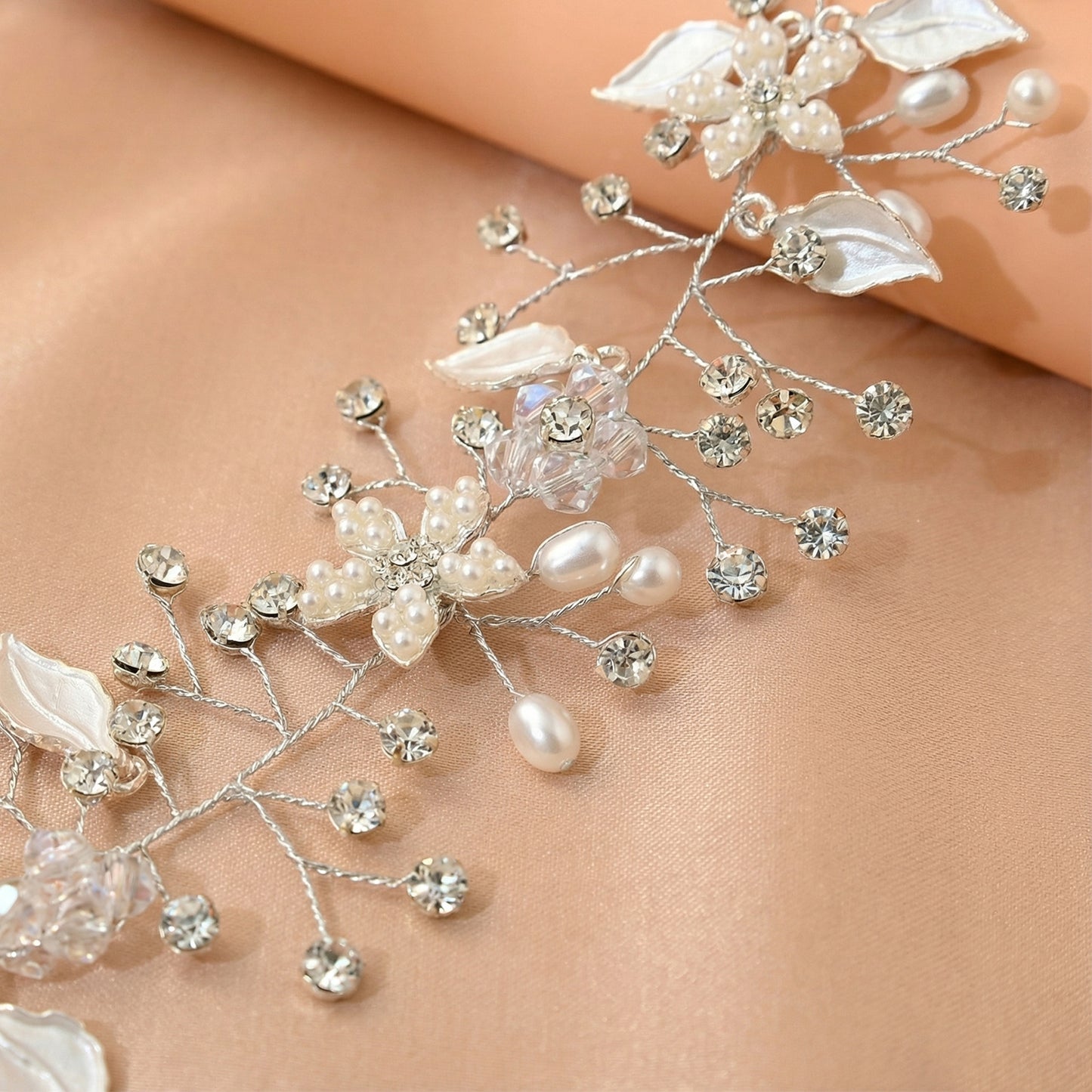 Bridella BHP236-S Silver Rhinestone & Pearl Headband