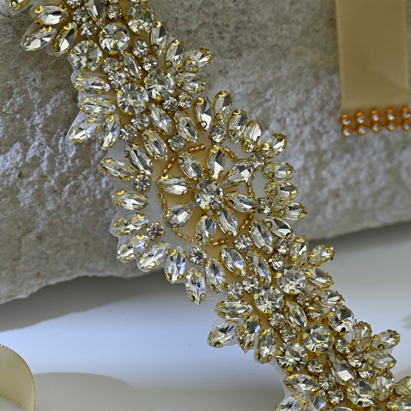 Bridella BS319G Champagne Rhinestone Belt