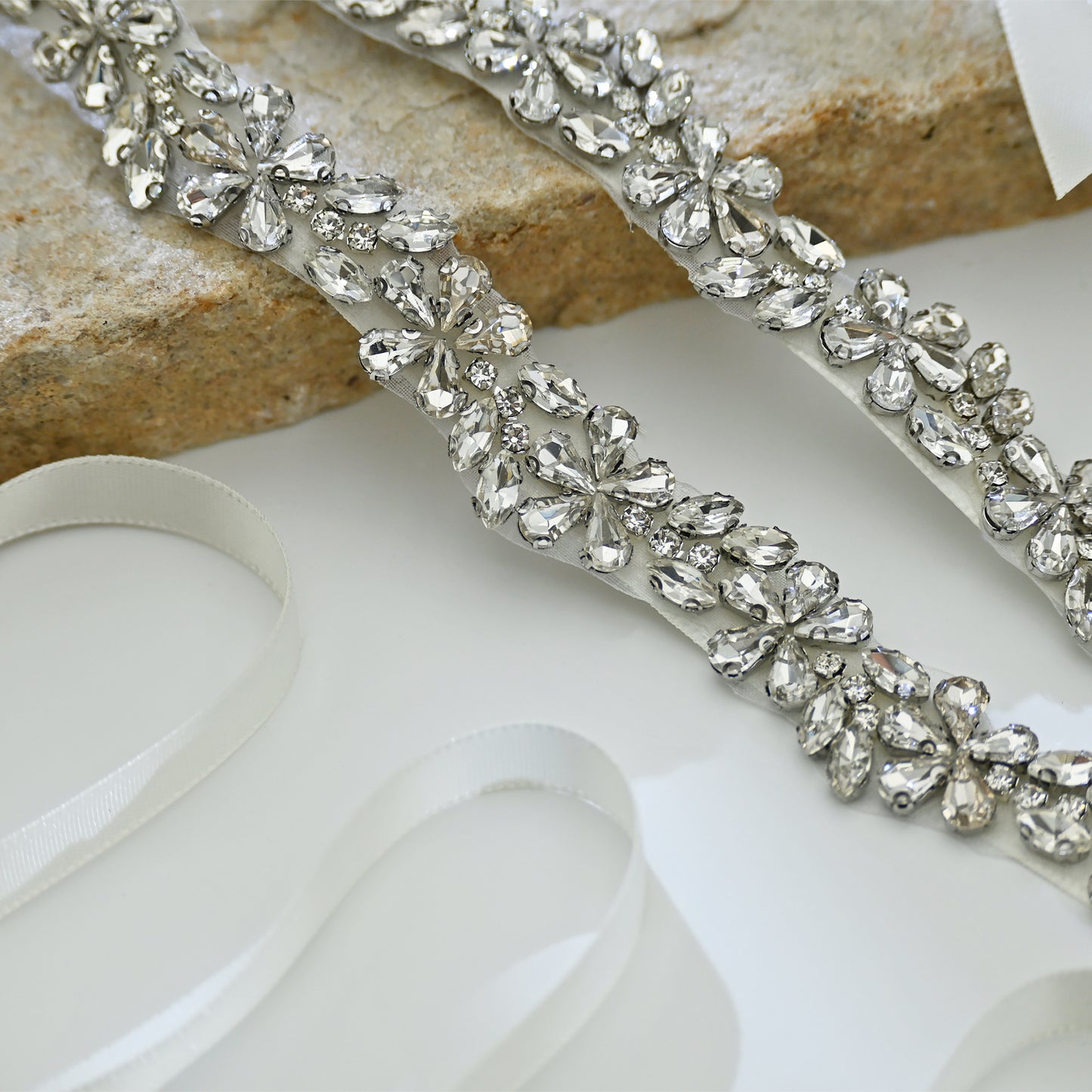 Bridella BS37 Off White Rhinestone Belt