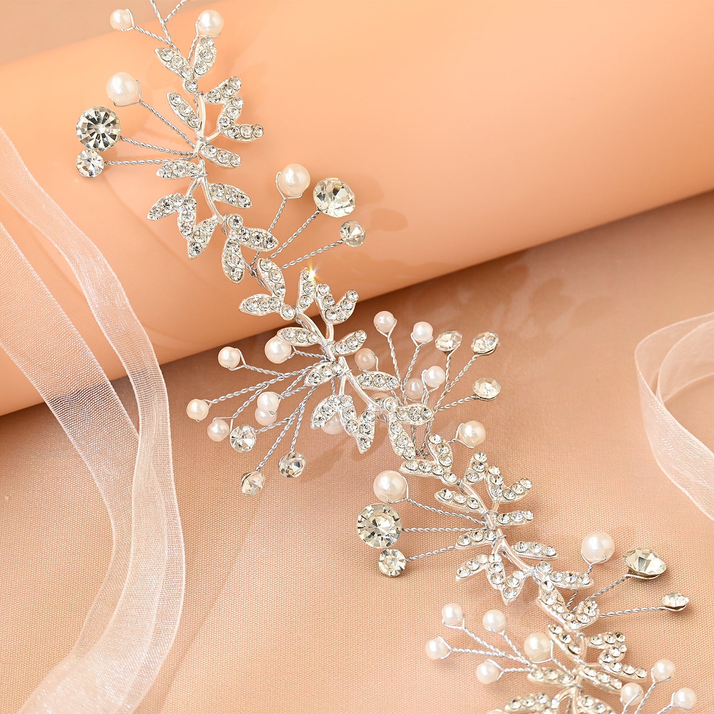 Bridella BHP233-S Silver Rhinestone & Pearl Headband