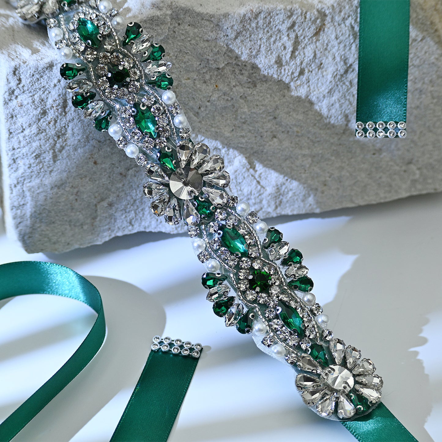 Bridella BS237KL-Green Ribbon Green Rhinestone Belt