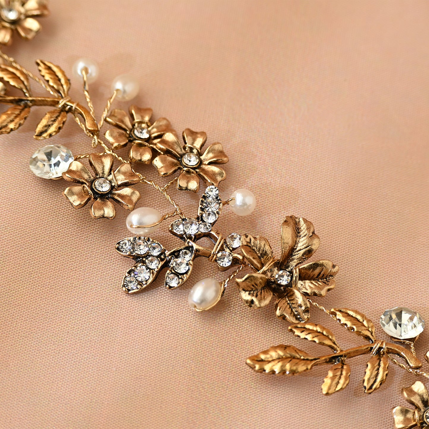 Bridella BHP355 Gold Rhinestone & Pearl Tiara