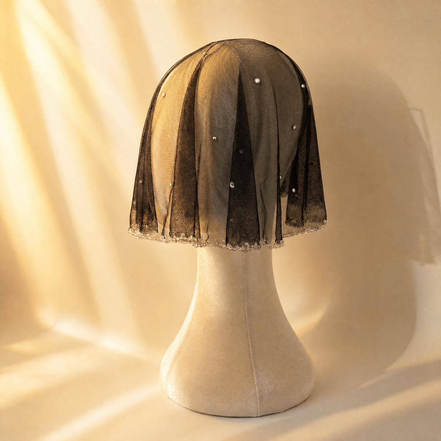 Black Crystal Beaded Bridal Blusher Veil Rhinestone Birdcage Wedding Veil - Bridella BMA10-B