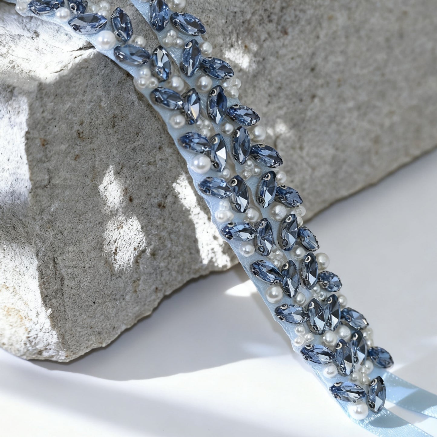 Bridella BS383QL Light Blue Rhinestone & Pearl Belt