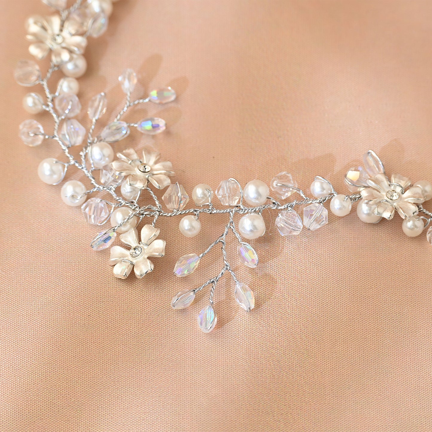 Bridella BHP347-S Silver Rhinestone & Pearl Headband