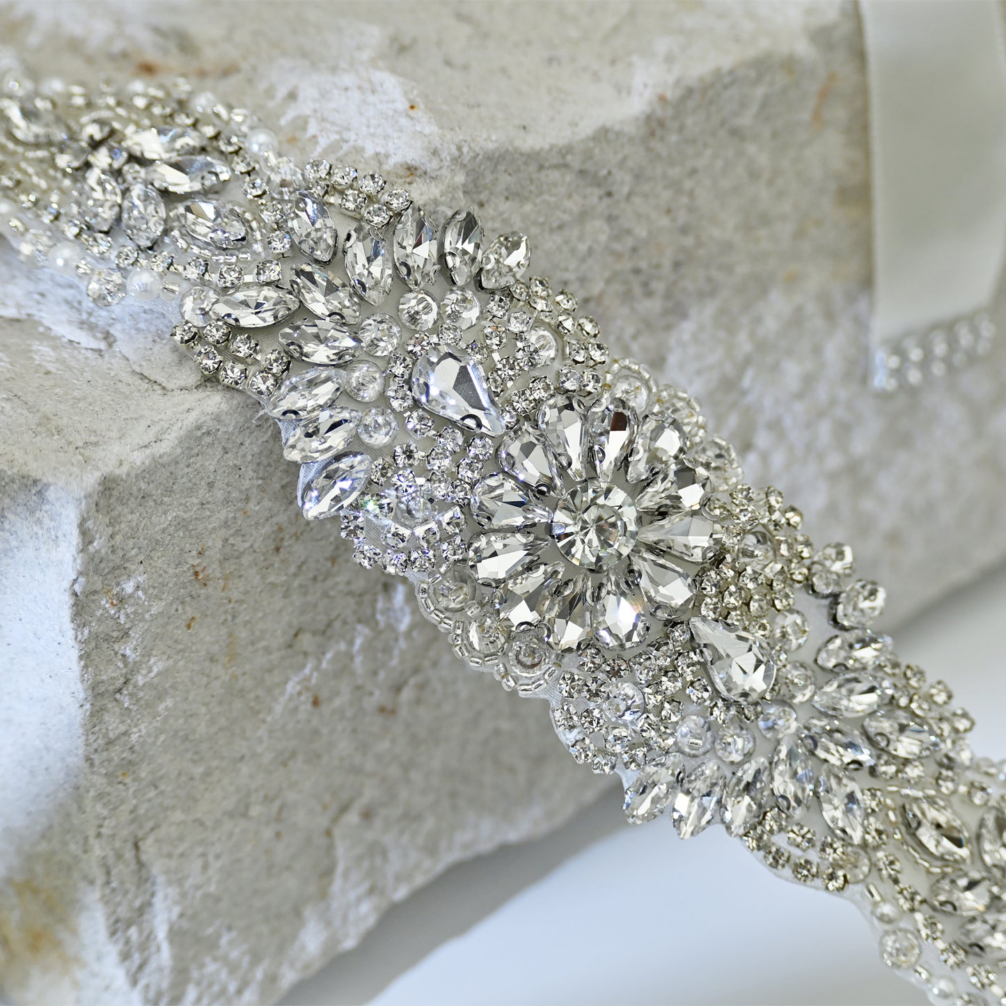 Bridella BS119 Silver Rhinestone & Pearl Belt