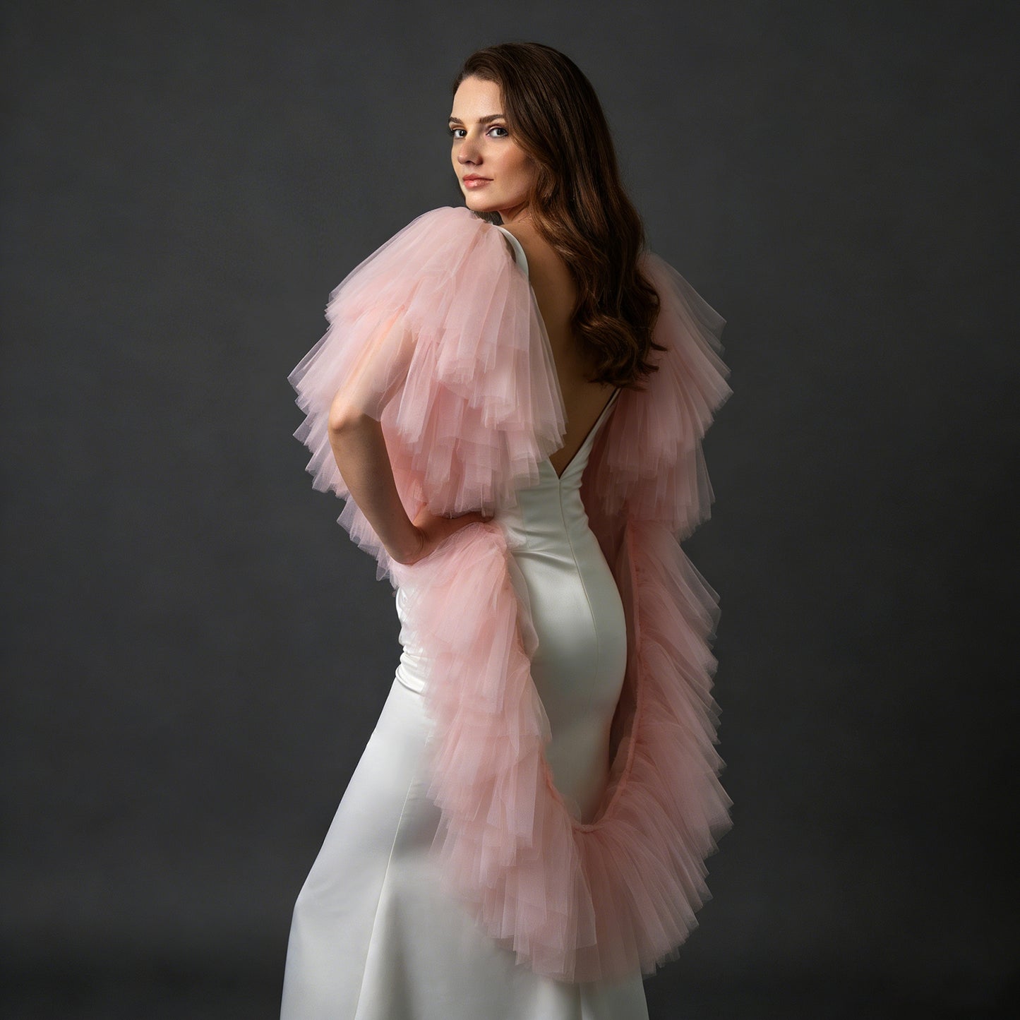 Pleated Tulle Bridal Wrap Wedding Bolero Shawl - Bridella BVG137-PA