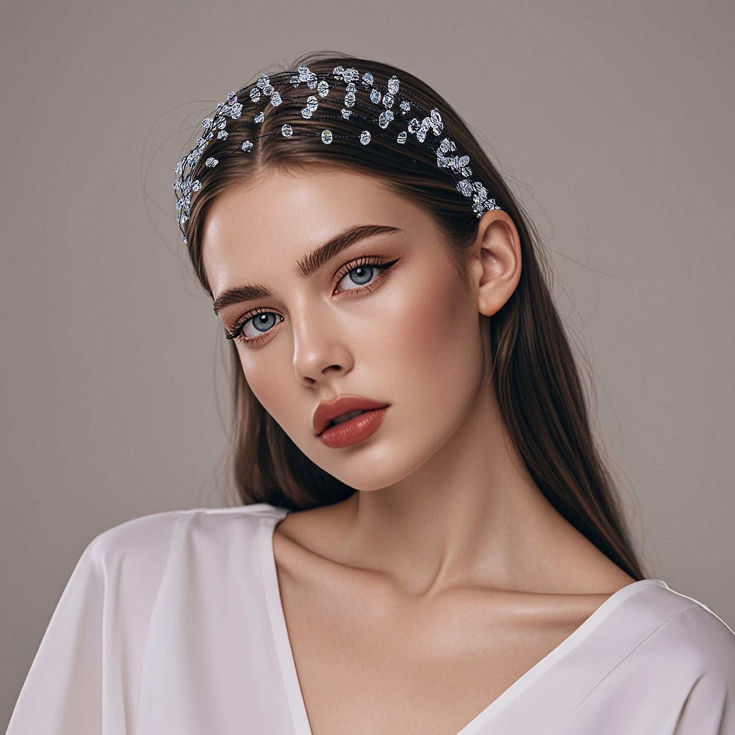 Black Crystal Minimalist Bridal Headband Wedding Hair Accessories - Bridella BYXA122