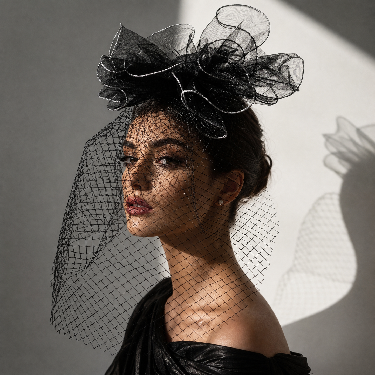 Black Floral Birdcage Bridal Blusher Veil Wedding Hair Accessory Vintage Face Veil - Bridella BMA02-B