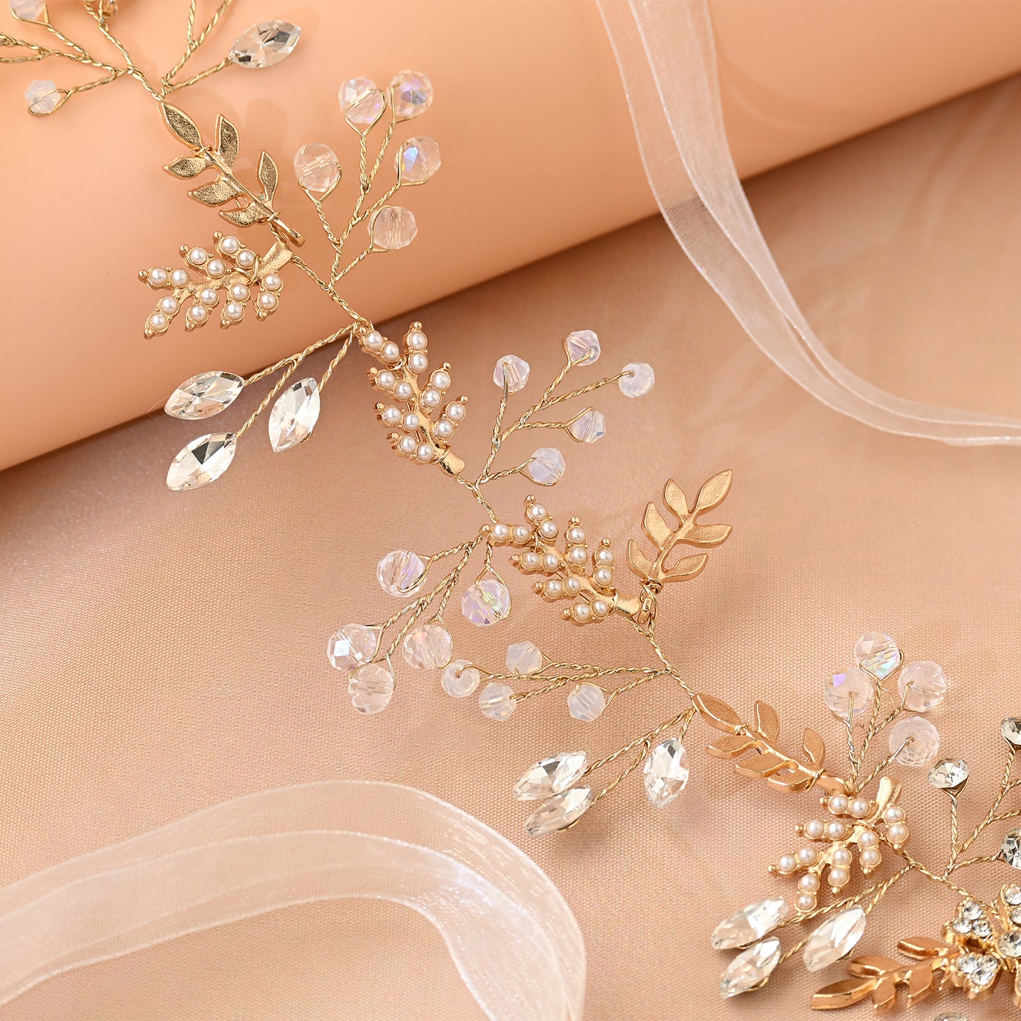 Bridella BHP235-G Gold Rhinestone & Pearl Headband