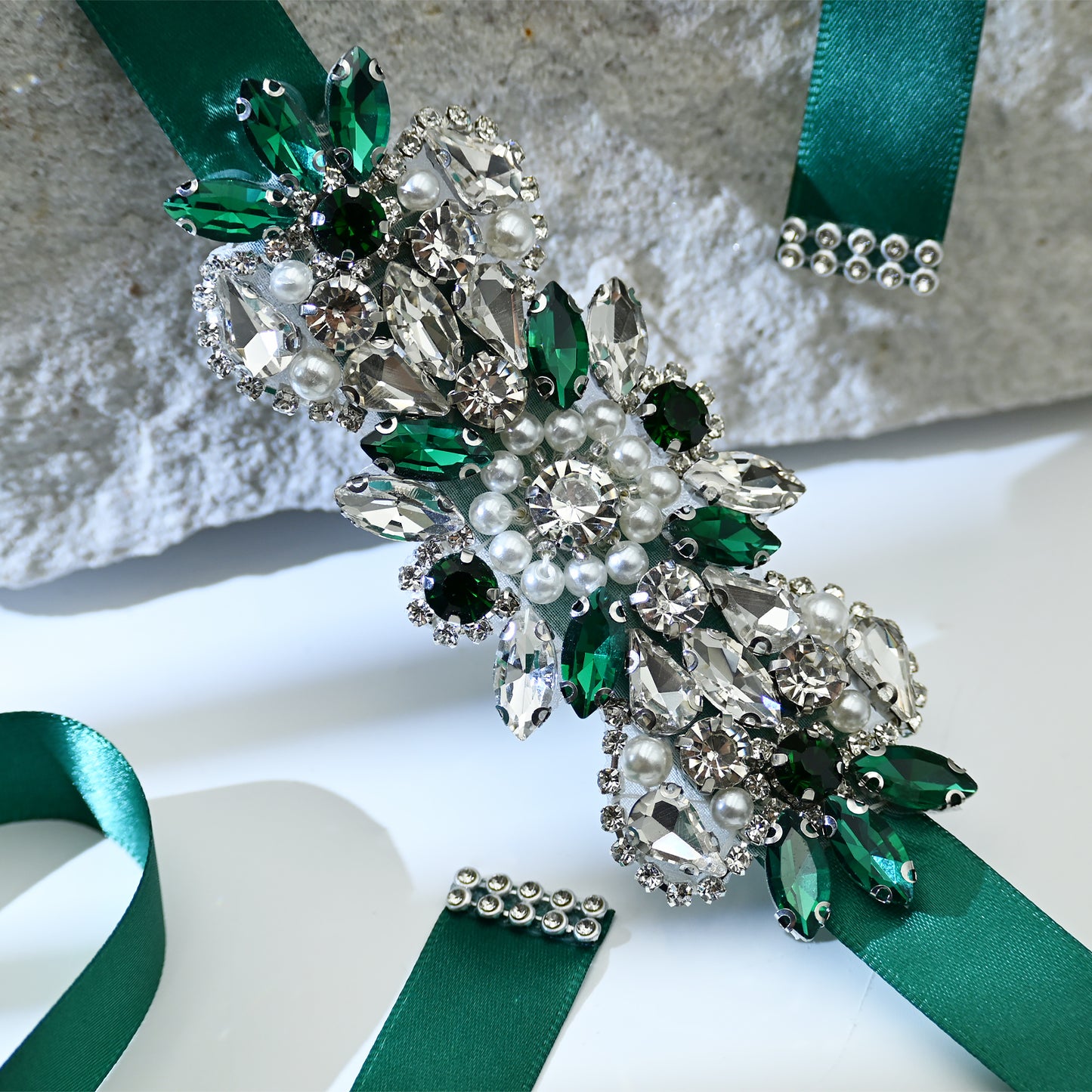 Bridella BS86KL Green Rhinestone & Pearl Belt