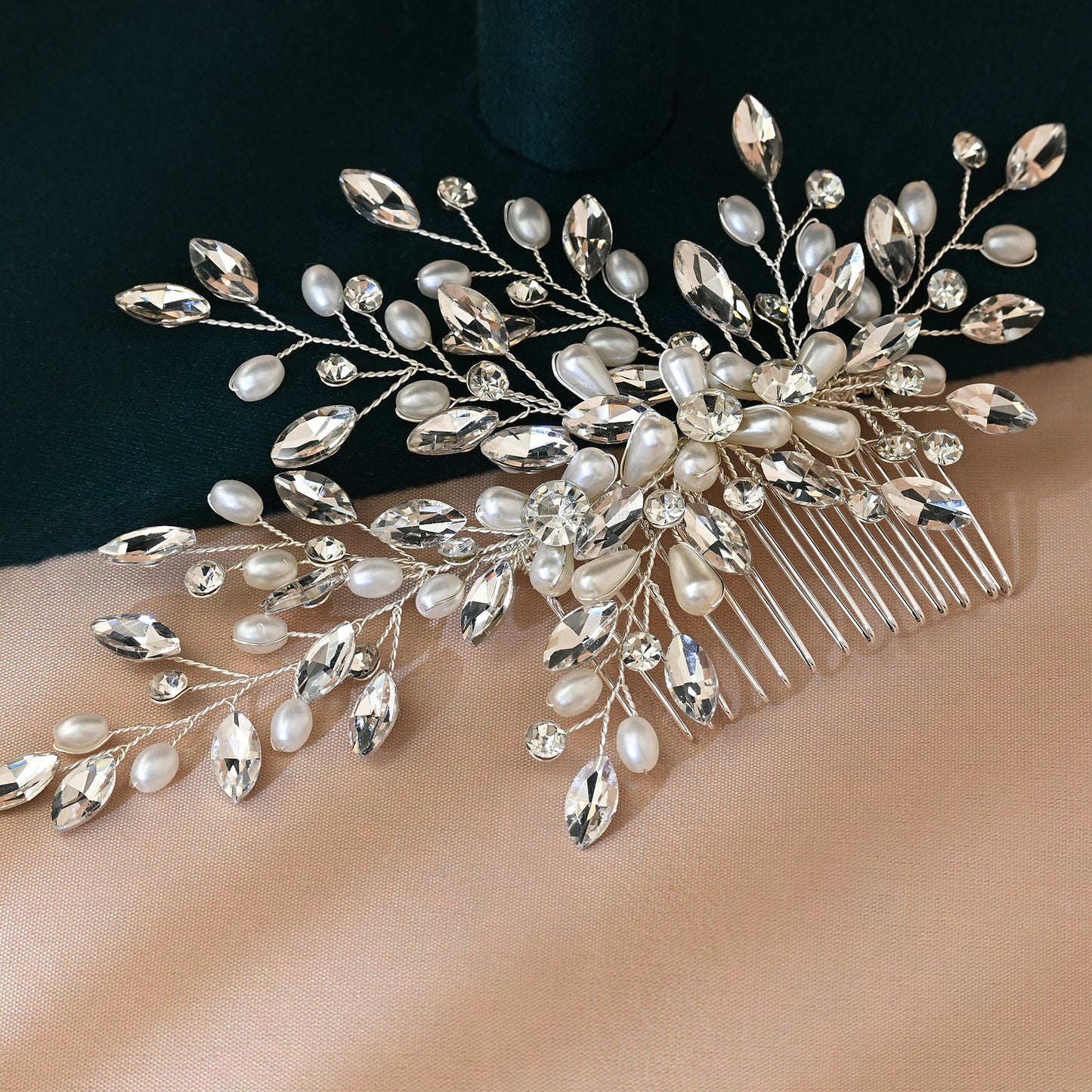 Bridella BHP527-S Silver Rhinestone & Pearl Tiara