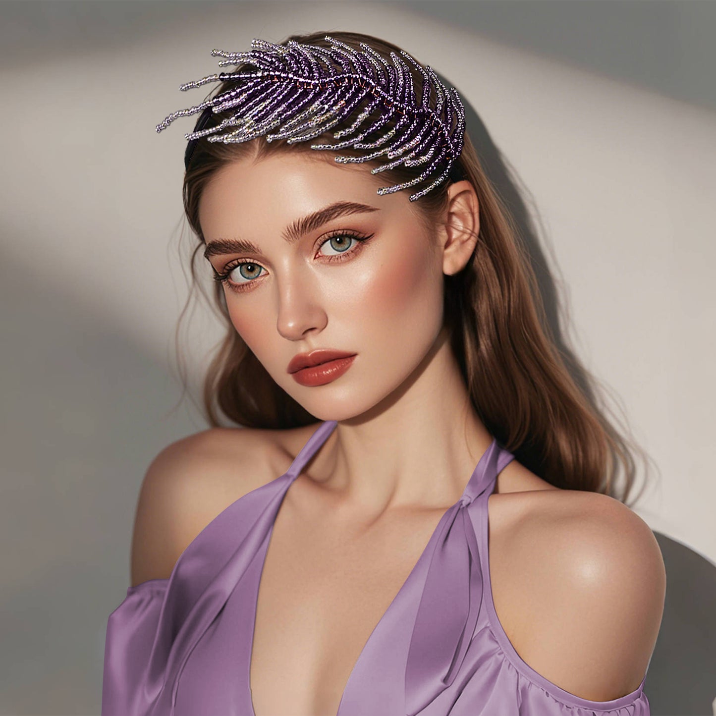 Purple Leaf Headband Bridal Party Hair Accessories - Bridella BYXA19