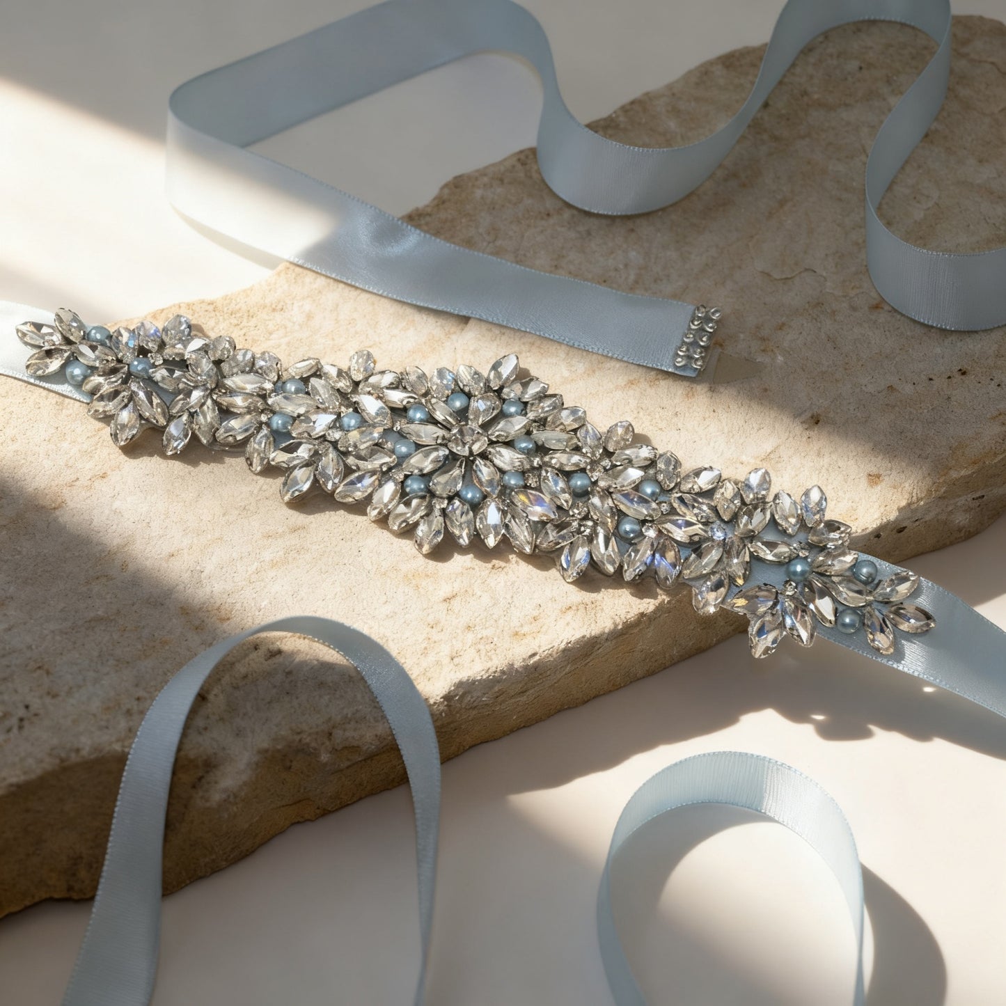 Bridella BS121 Light Blue Rhinestone & Pearl Accessory