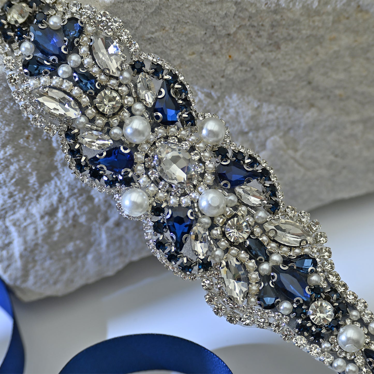 Bridella BS87ML Navy Rhinestone & Pearl Belt