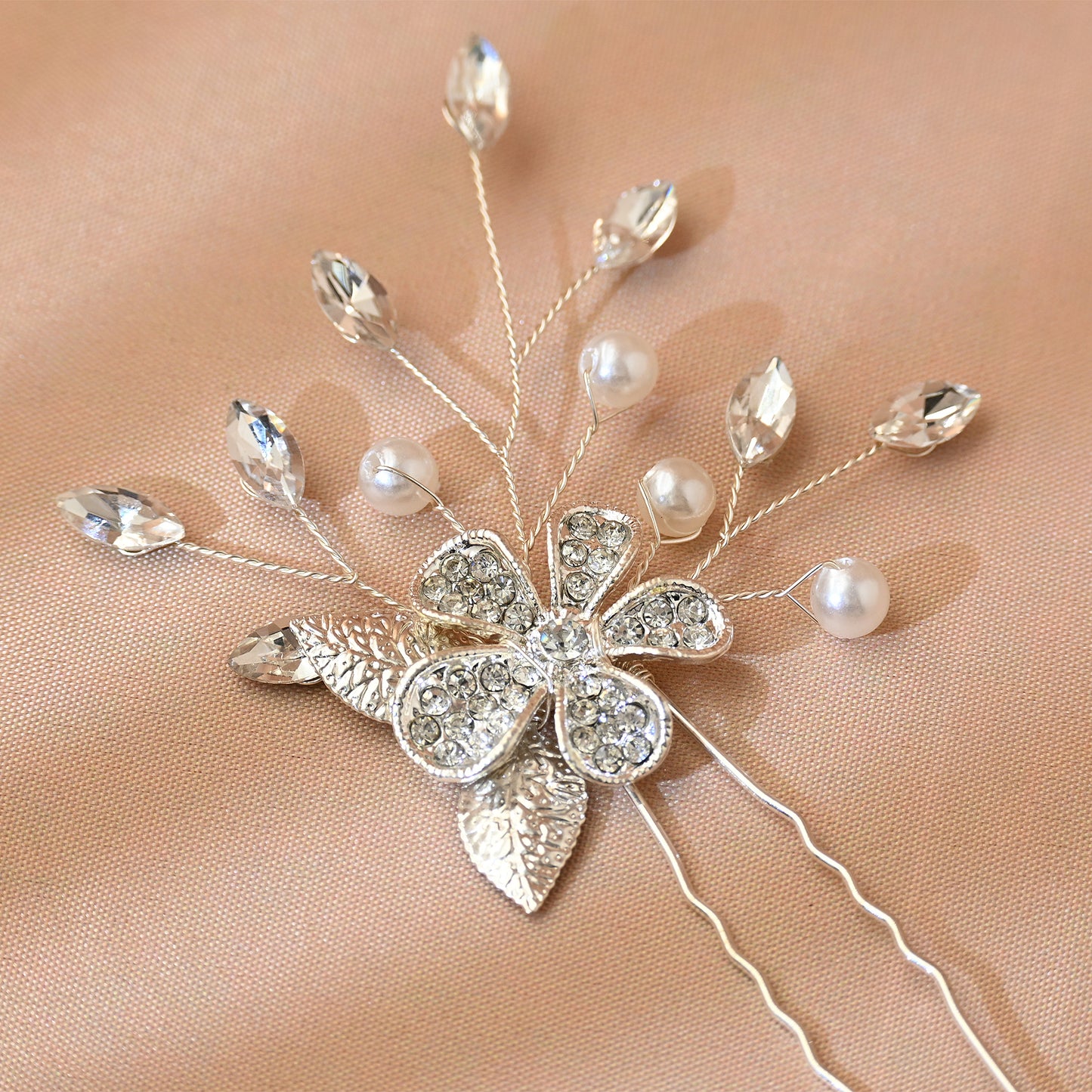 Bridella BHP506-S Silver Rhinestone & Pearl Headwear