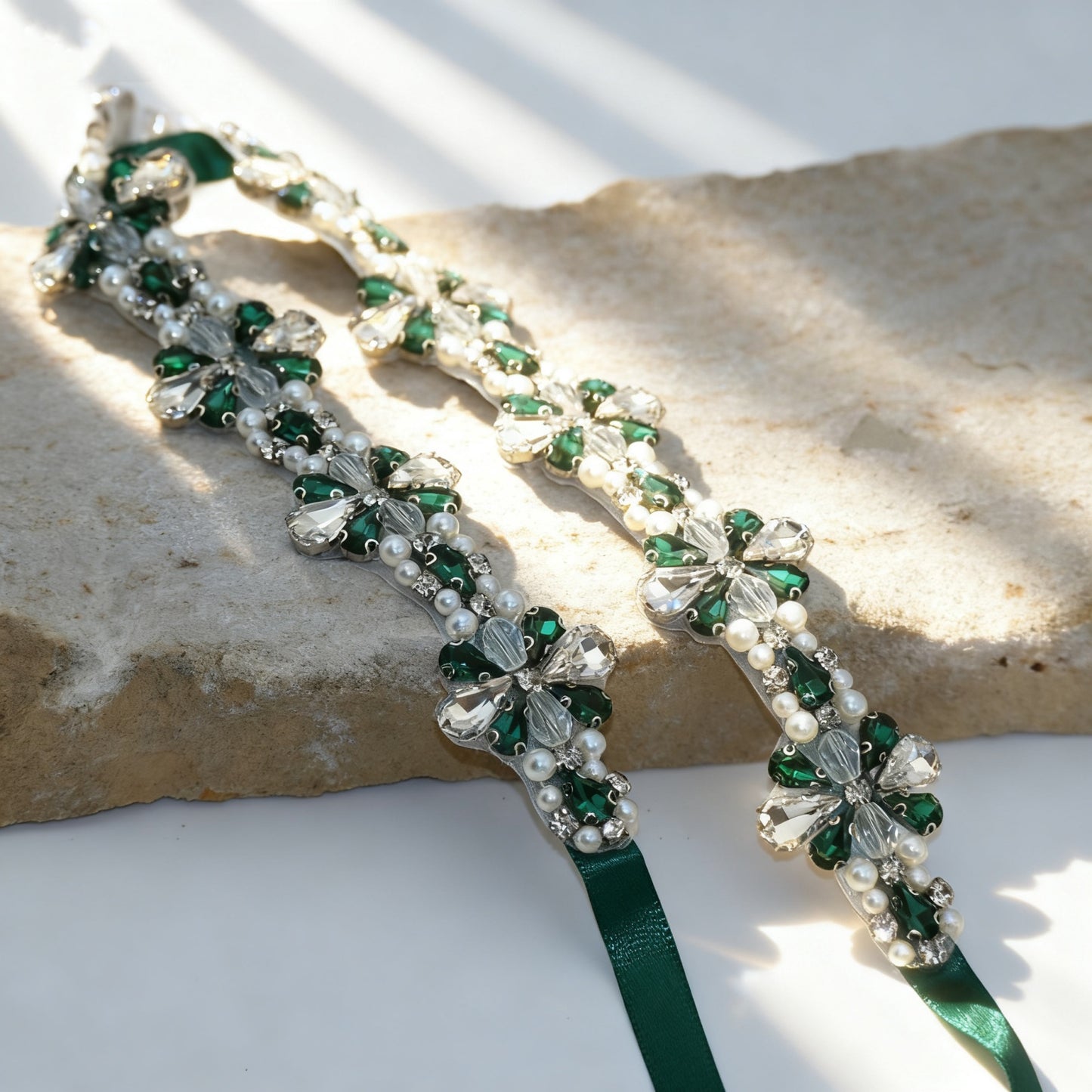 Bridella BS169KL Green Rhinestone & Pearl Belt