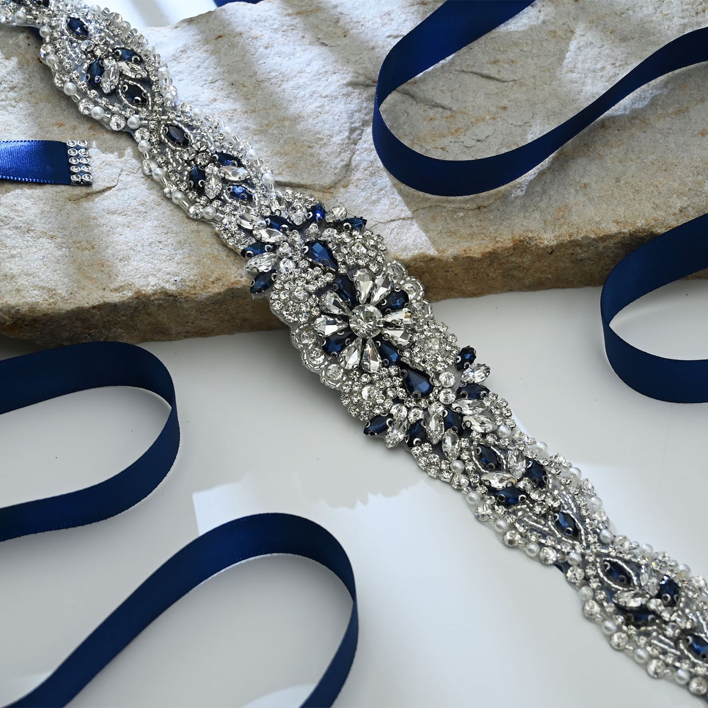 Bridella BS119ML Ivory Rhinestone & Pearl Belt