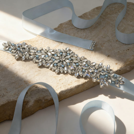 Bridella BS121 Light Blue Rhinestone & Pearl Accessory