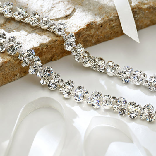 Silver Rhinestone Bridal Dress Chain Belt for Wedding - Bridella BS308