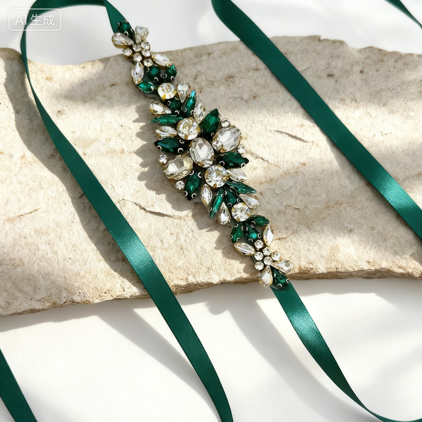 BS128GKL emerald rhinestone belt