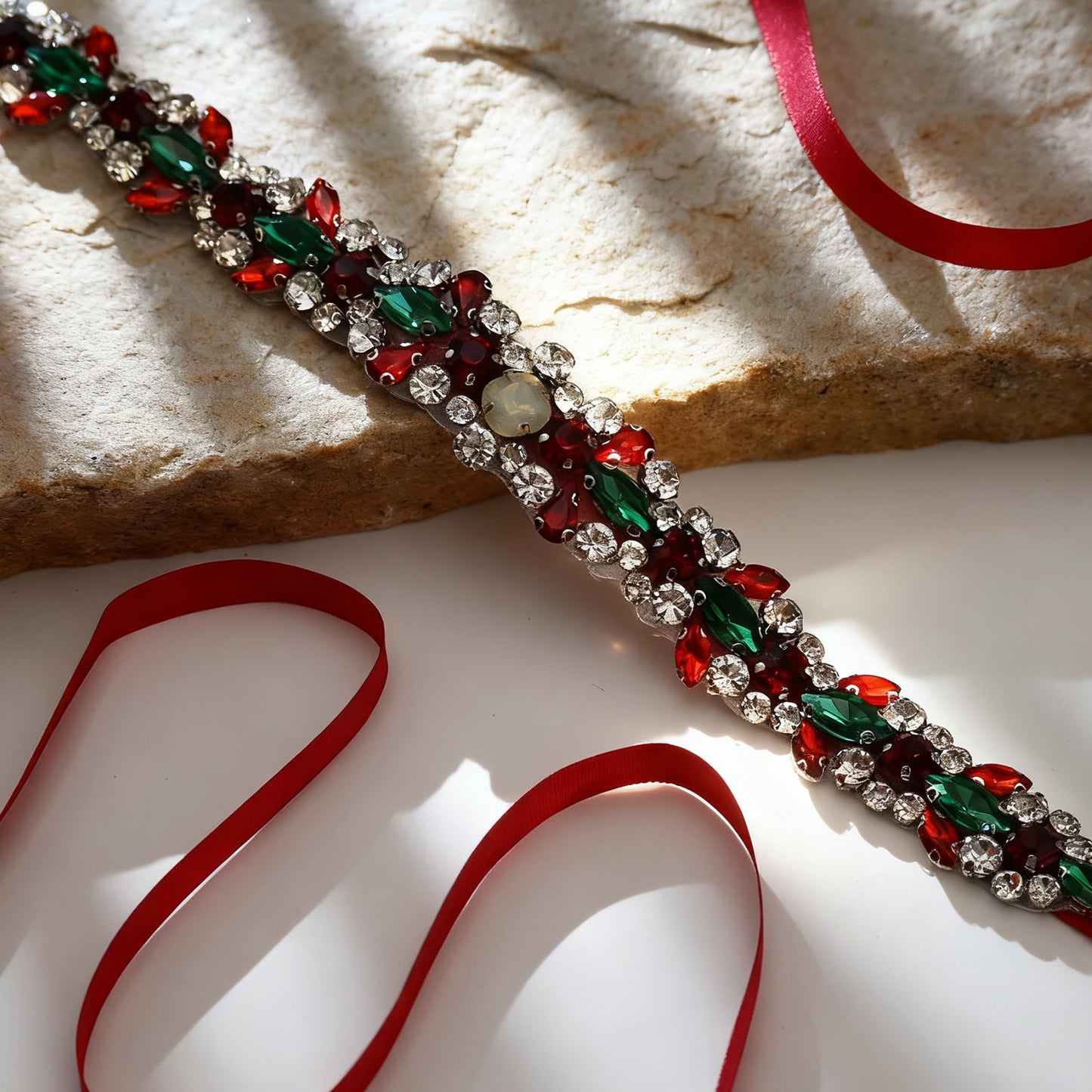 Bridella BS113R Burgundy Rhinestone & Pearl Belt