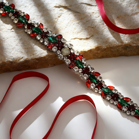 Bridella BS113R Burgundy Rhinestone & Pearl Belt