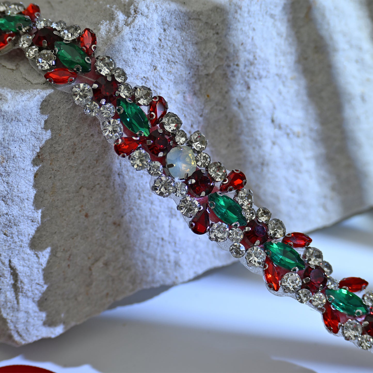 Bridella BS113R Burgundy Rhinestone & Pearl Belt