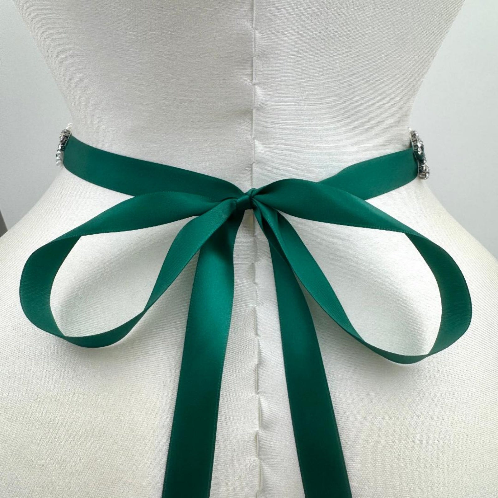 BS100KL-Green Ribbon emerald rhinestone pearl belt