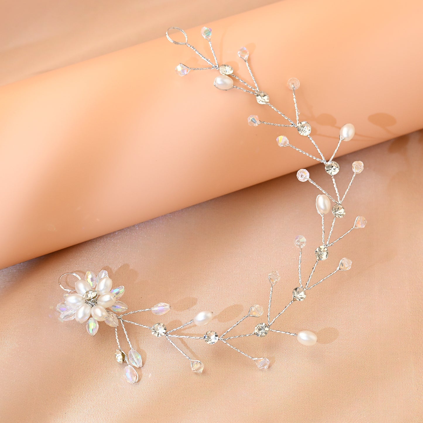 Bridella BHP35-S Silver Rhinestone & Pearl Headband
