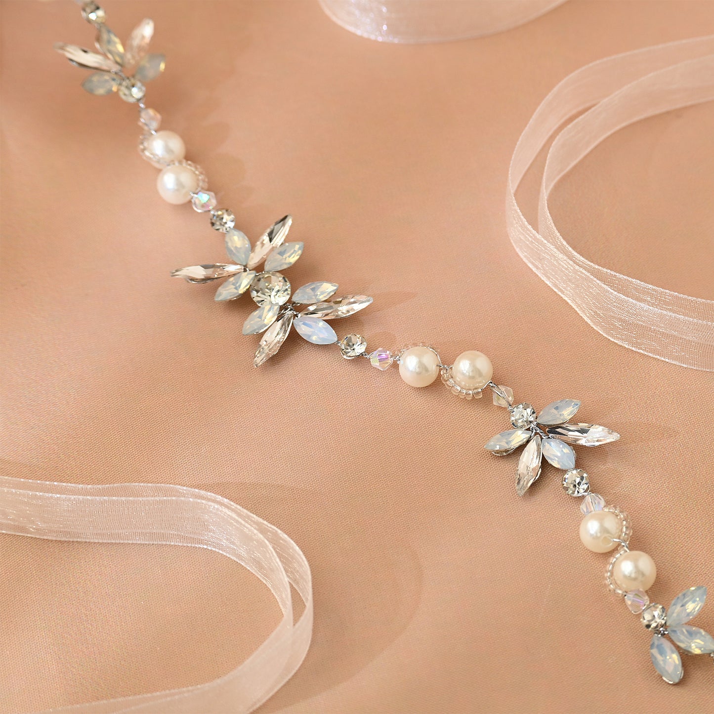 Bridella BHP132-S Silver Rhinestone & Pearl Tiara