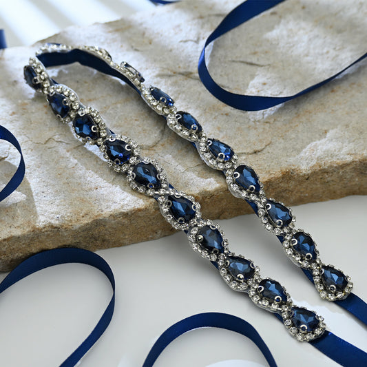 Bridella BS190ML-Navy Blue Blue Rhinestone Belt