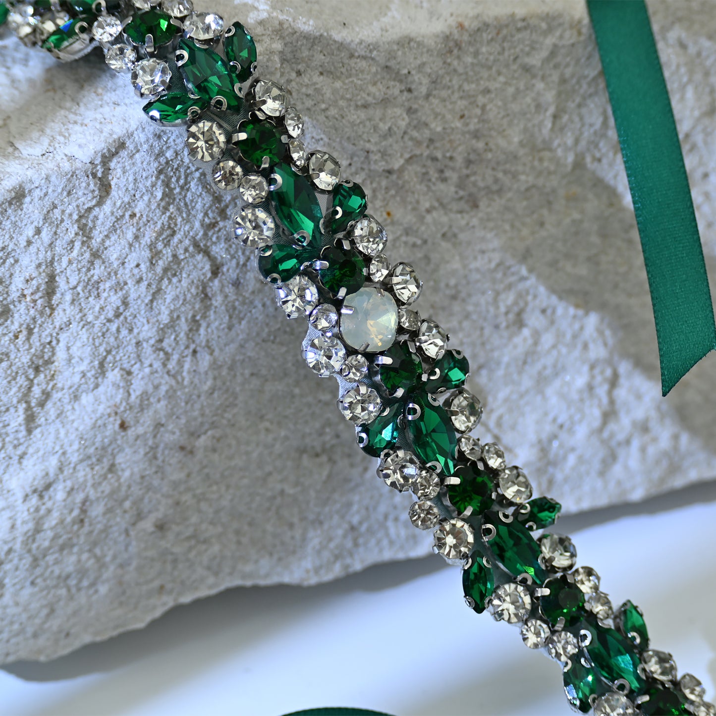 Bridella BS113KL Green Rhinestone & Pearl Belt