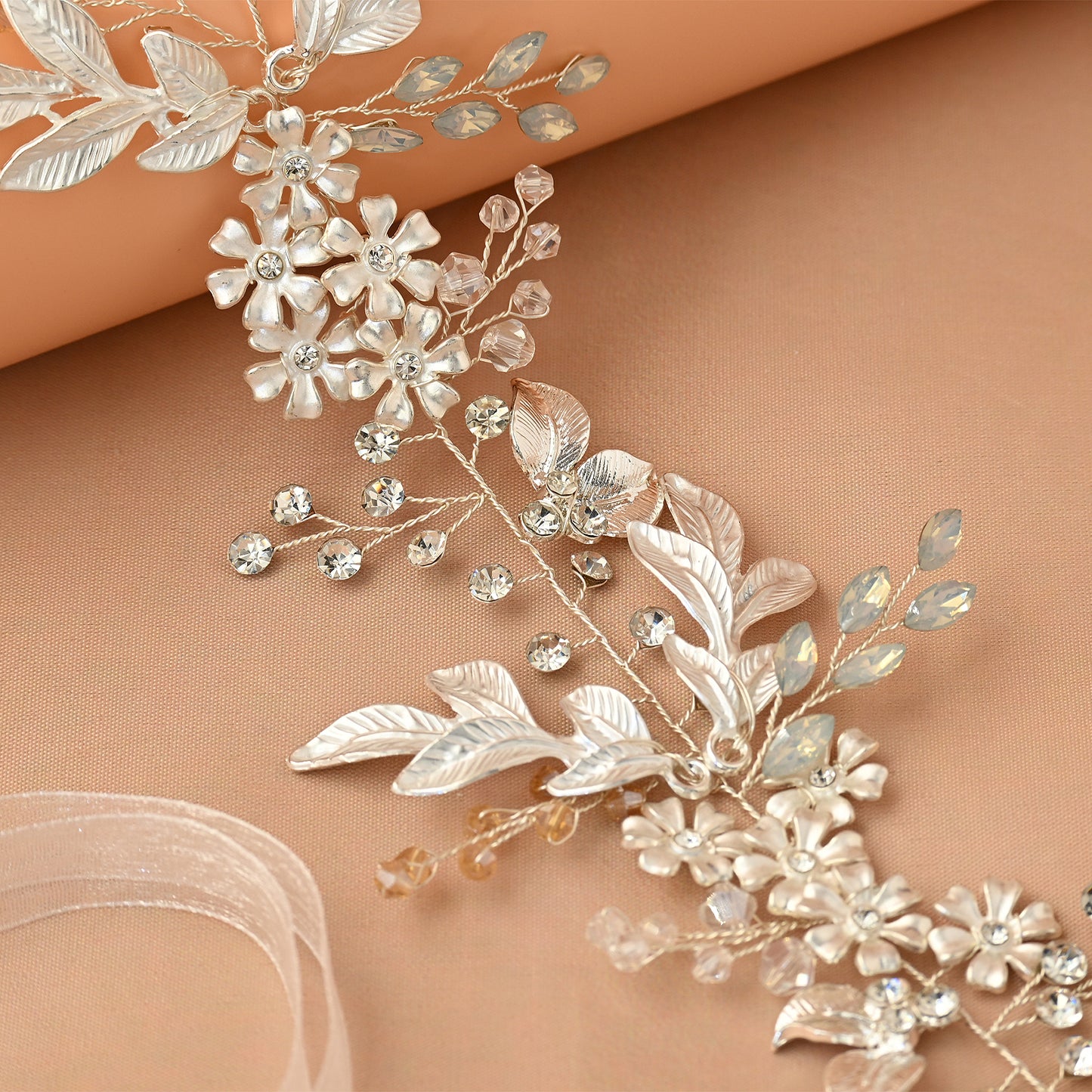 Bridella BHP278-S Silver Rhinestone & Pearl Headband