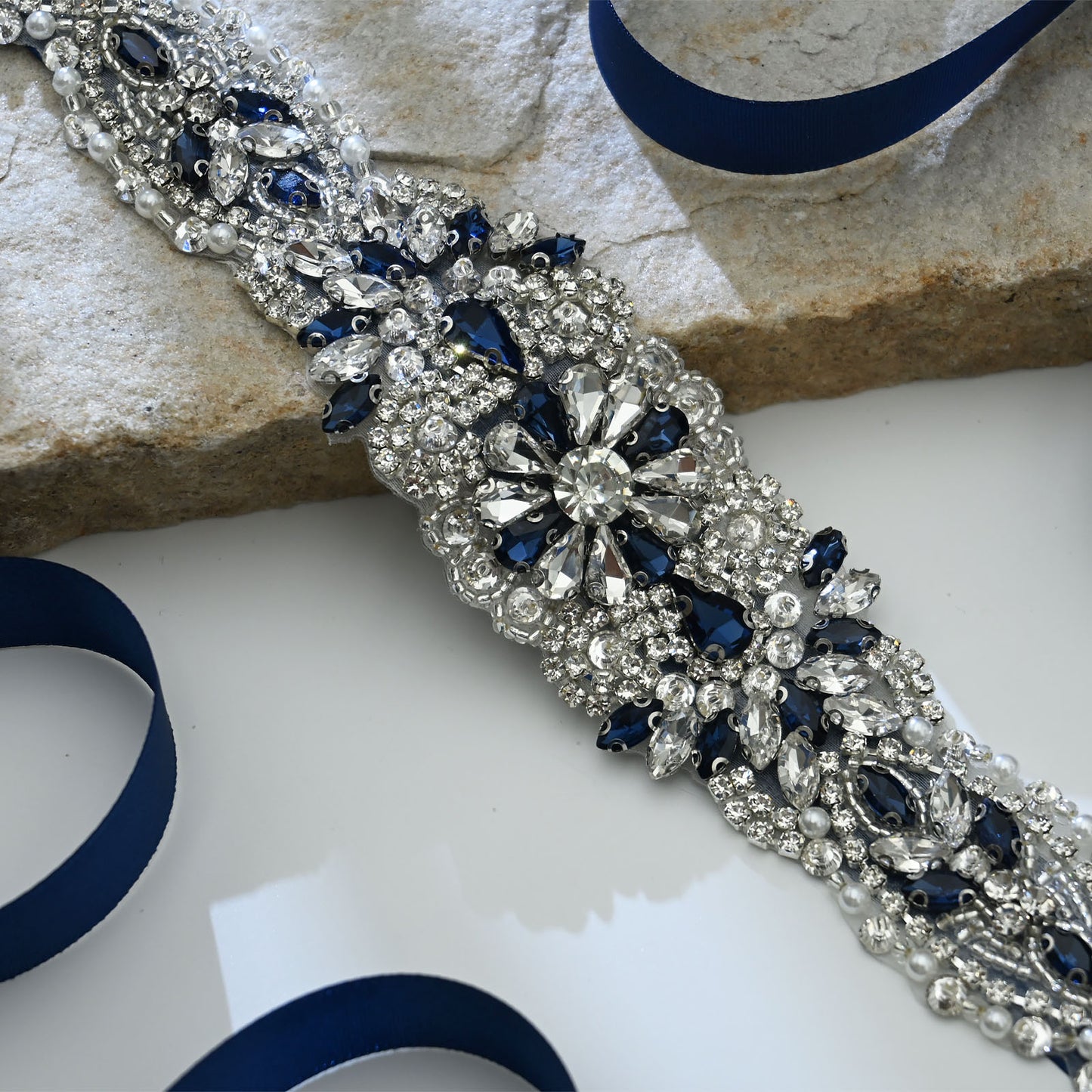 Bridella BS119ML Ivory Rhinestone & Pearl Belt