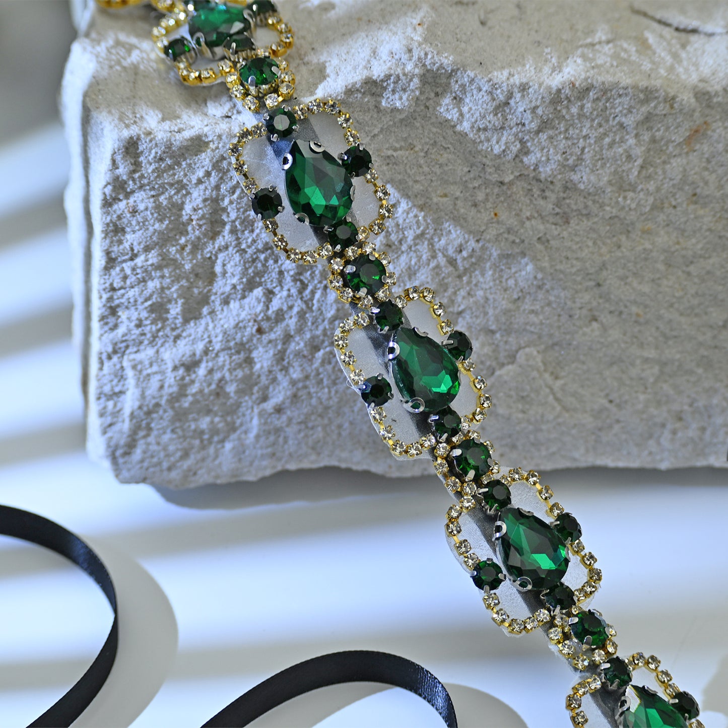 Bridella BS218KL Green Rhinestone & Pearl Belt