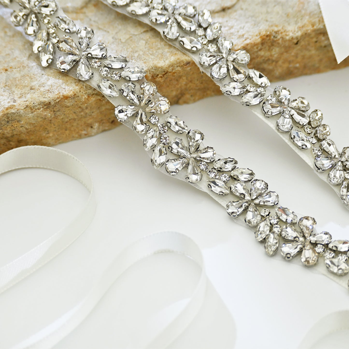 Off White Rhinestone Bridal Belt Wedding Sash – Bridella BS37