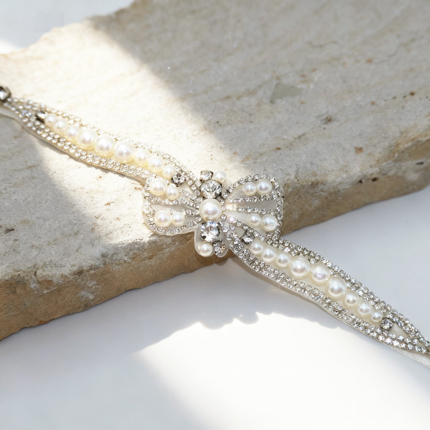 Off White Rhinestone Pearl Bridal Belt – Bridella BS97