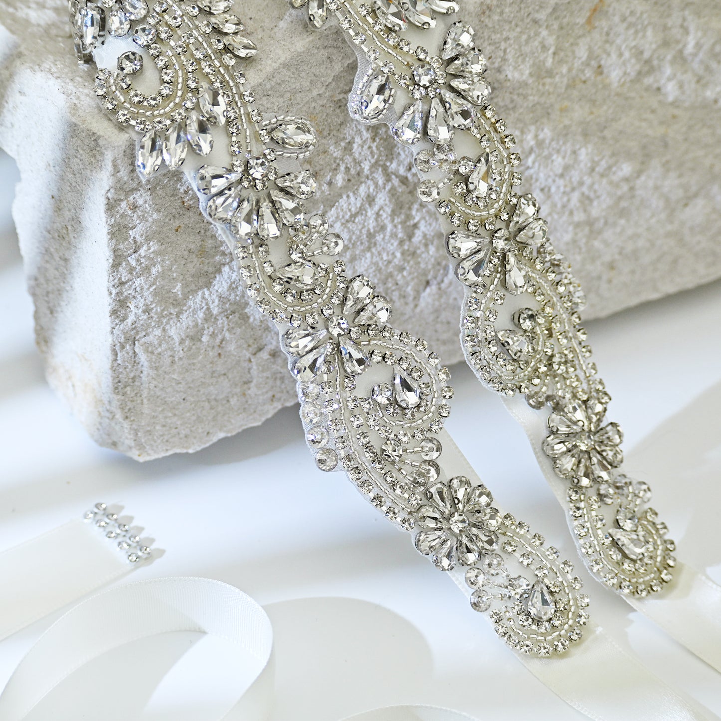 Off White Rhinestone Bridal Belt Wedding - Bridella BS110