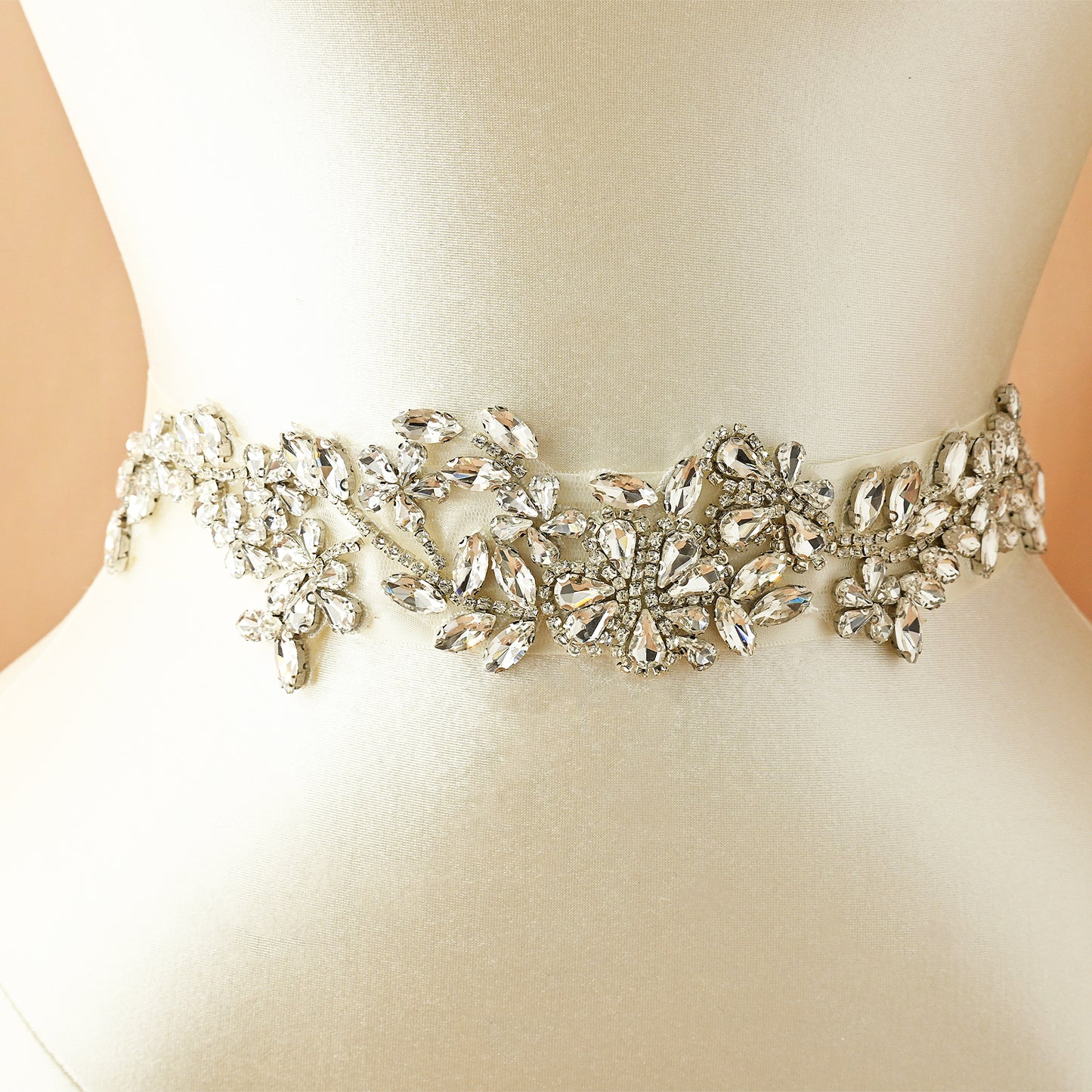 Off white Rhinestone Belt - Bridella BS283