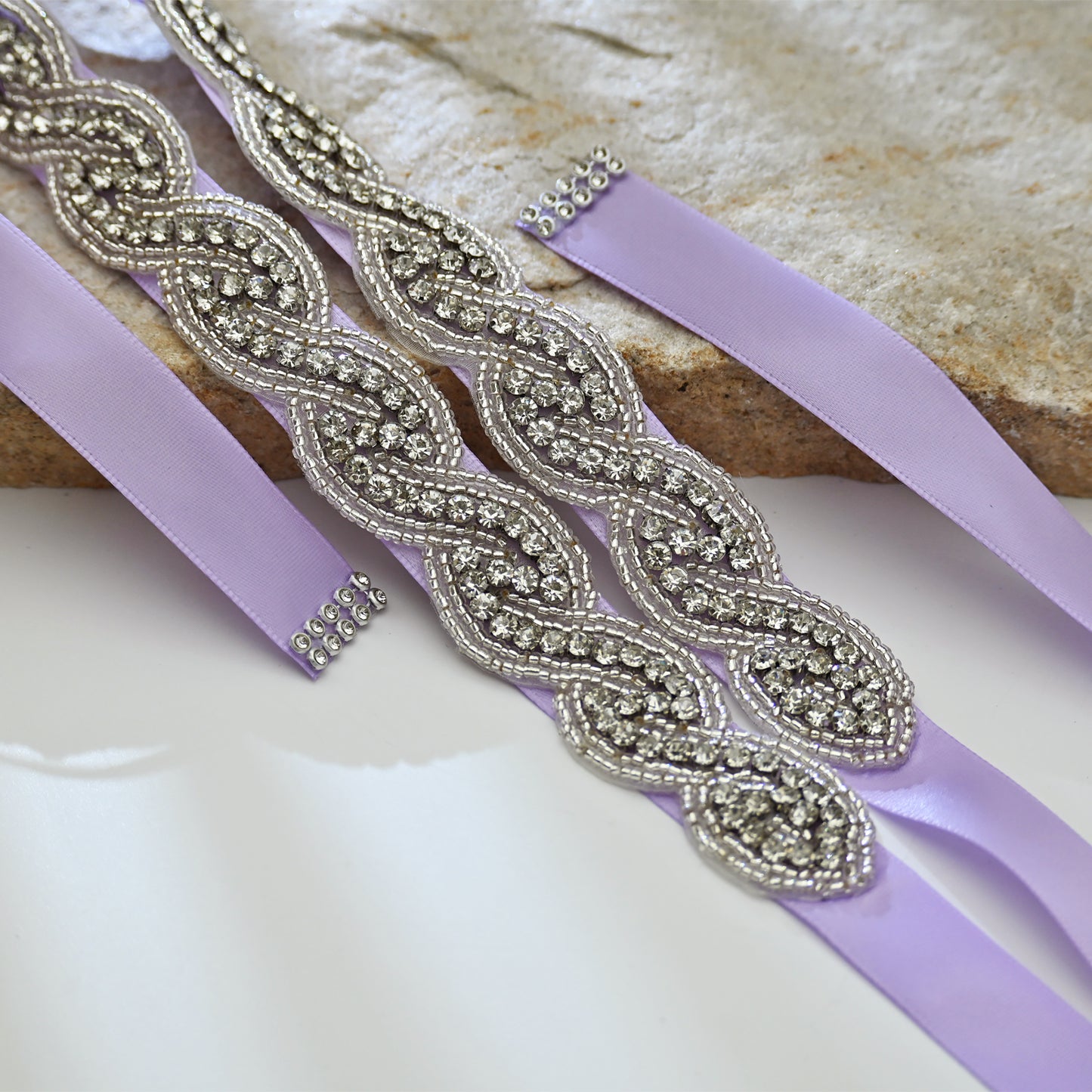 Purple Crystal Rhinestone Wedding Dress Belt Bridal Sash BS62 Bridella