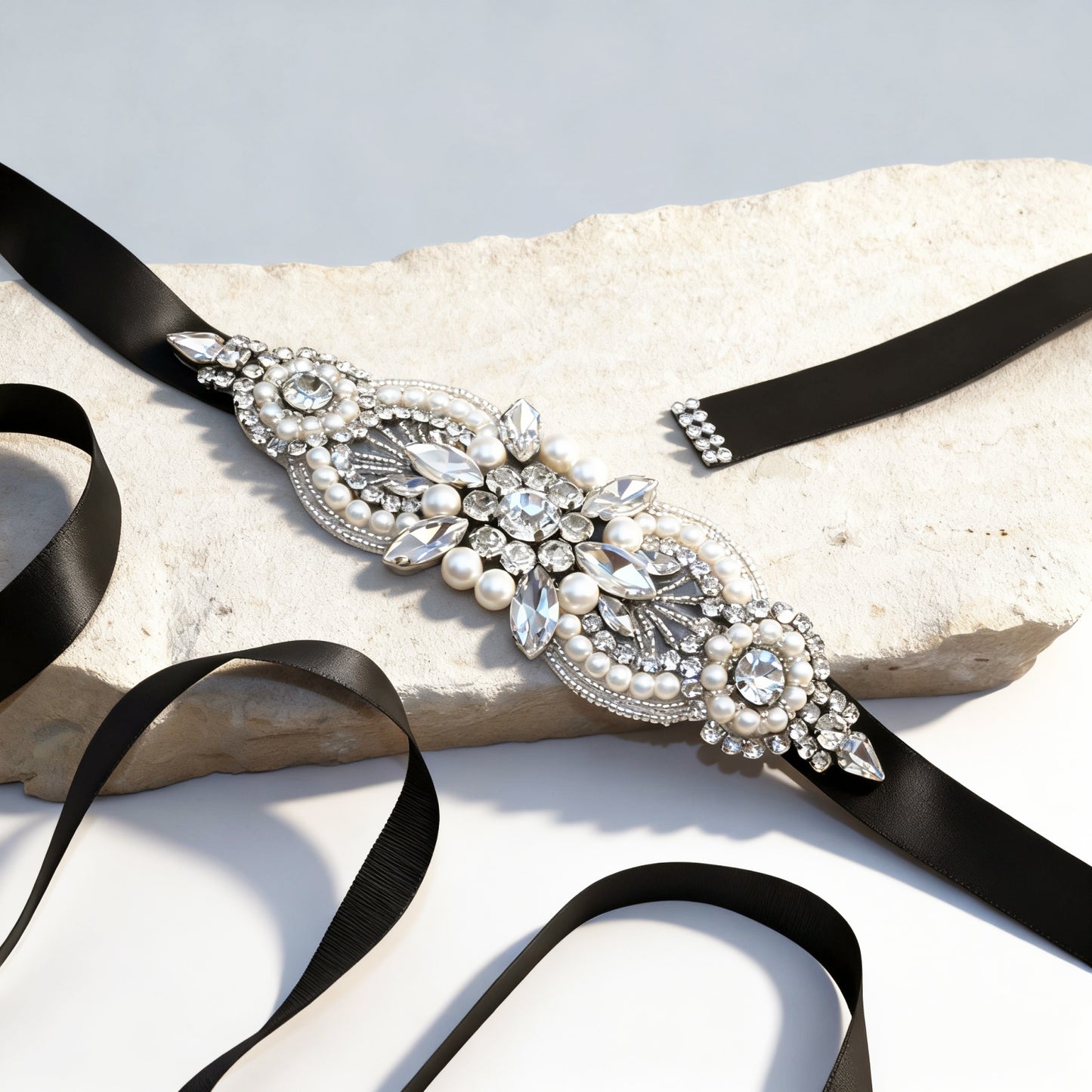 Black Rhinestone Bridal Belt Wedding Sash – Bridella BS159-B