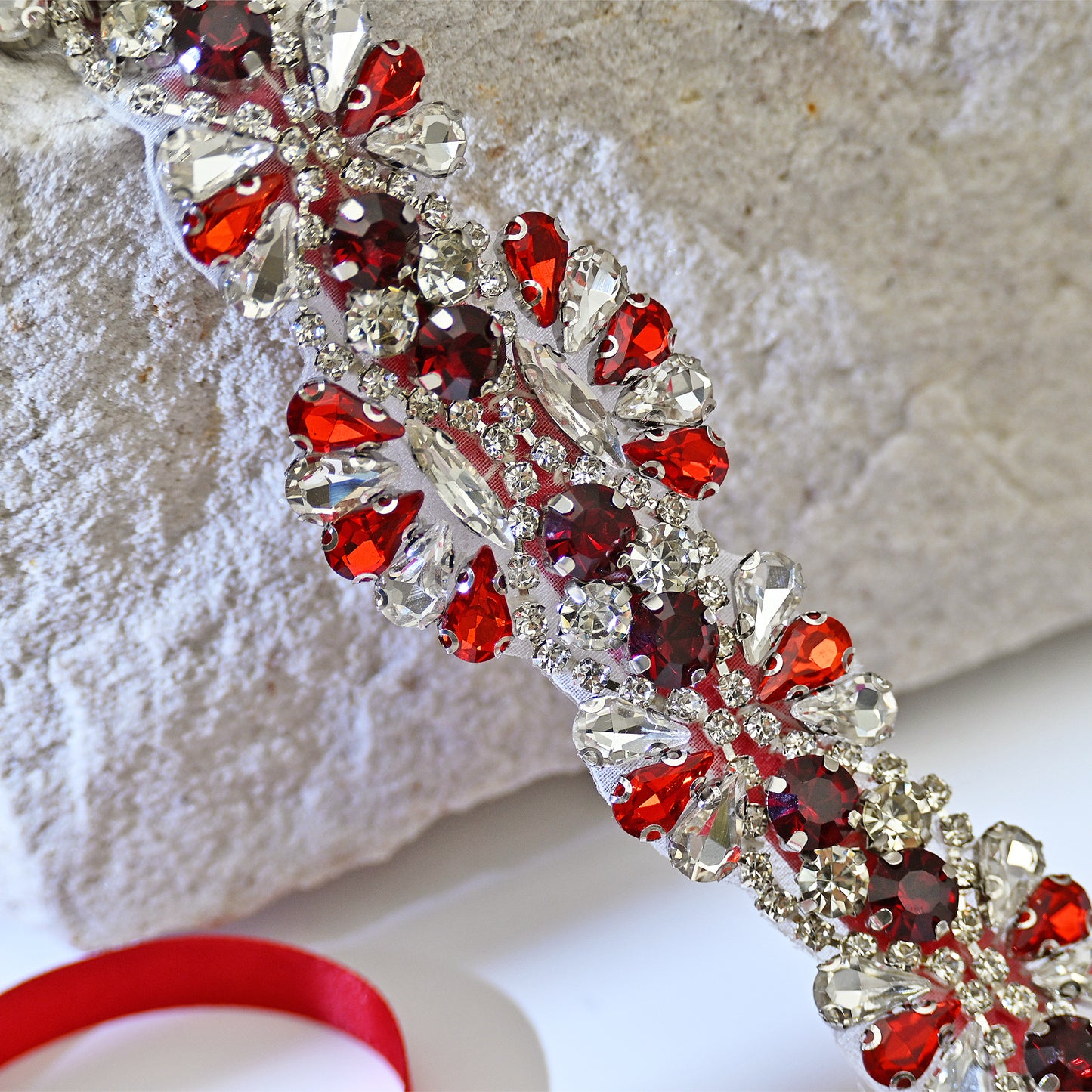 Red Rhinestone Bridal Dress Belt for Wedding - Bridella BS165R