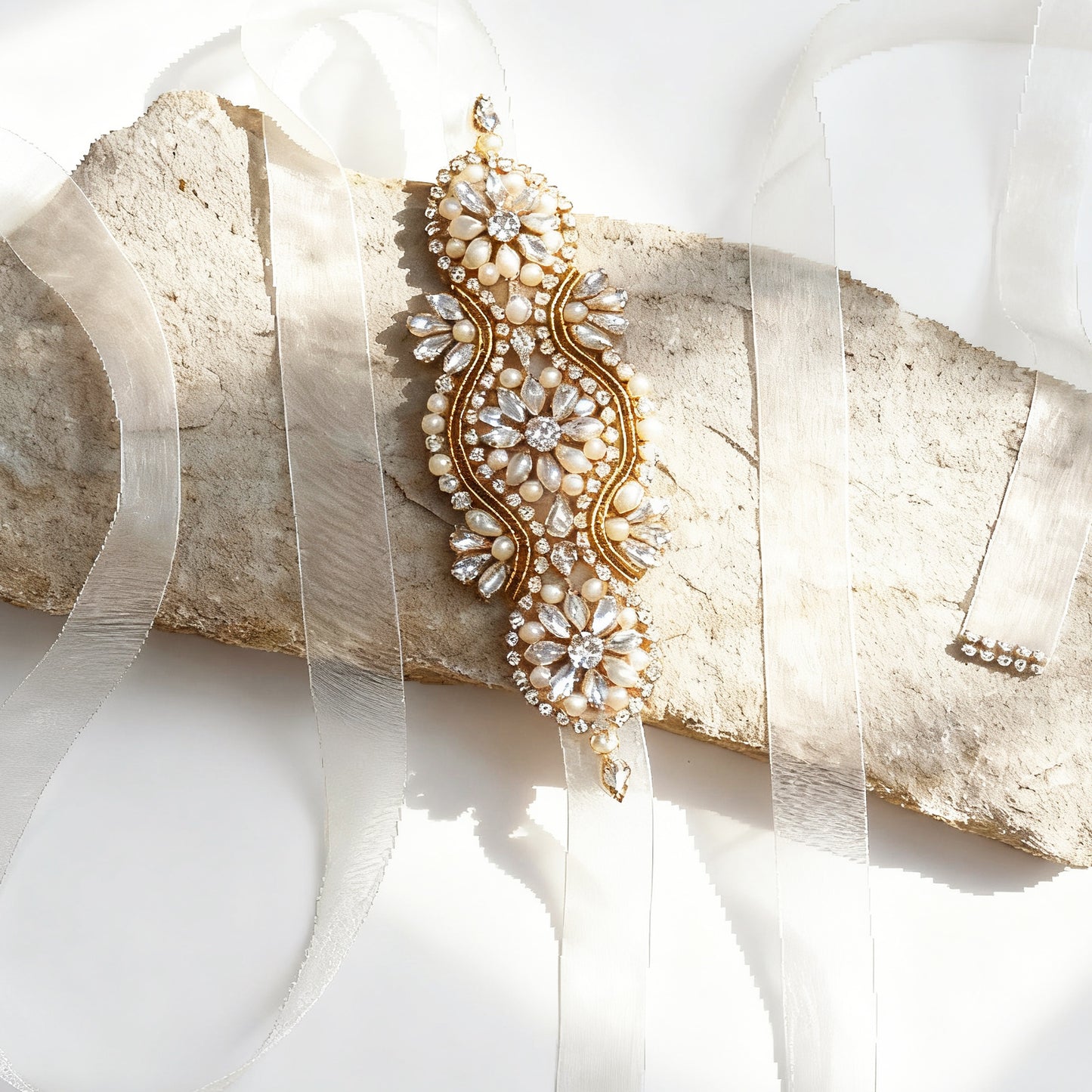 Rose Gold Rhinestone & Pearl Belt - Bridella BS05RG