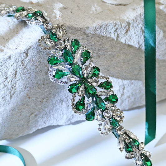 Green Rhinestone Bridal Belt Wedding Sash - Bridella BS99KL