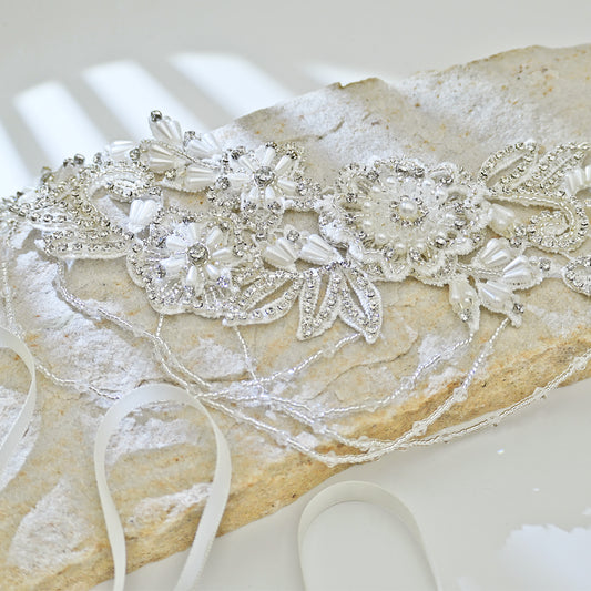 Off White Rhinestone Pearl Bridal Belt Wedding Sash – Bridella BS80