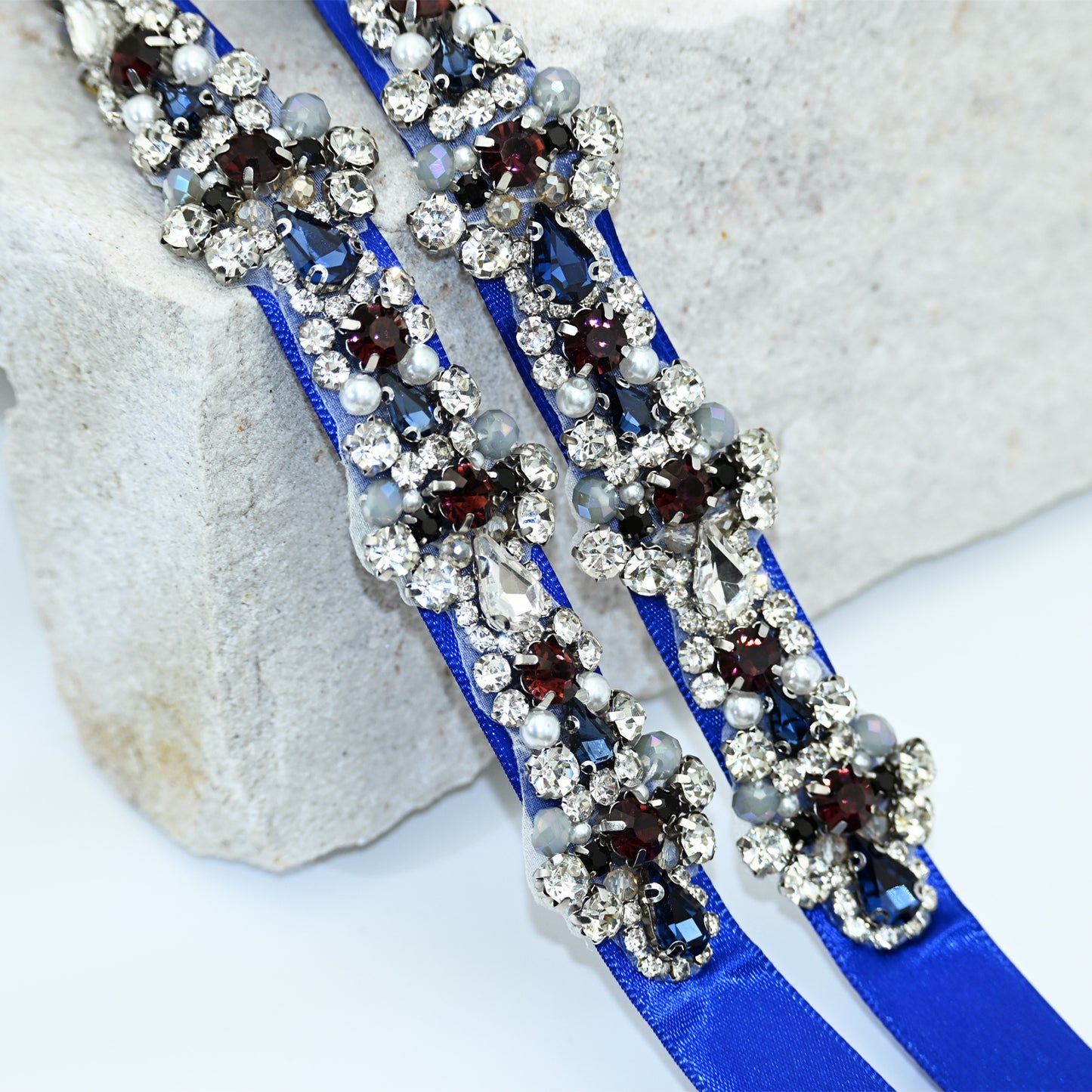 Blue Rhinestone Pearl Bridal Sash Wedding Dress Belt – Bridella BS125ML