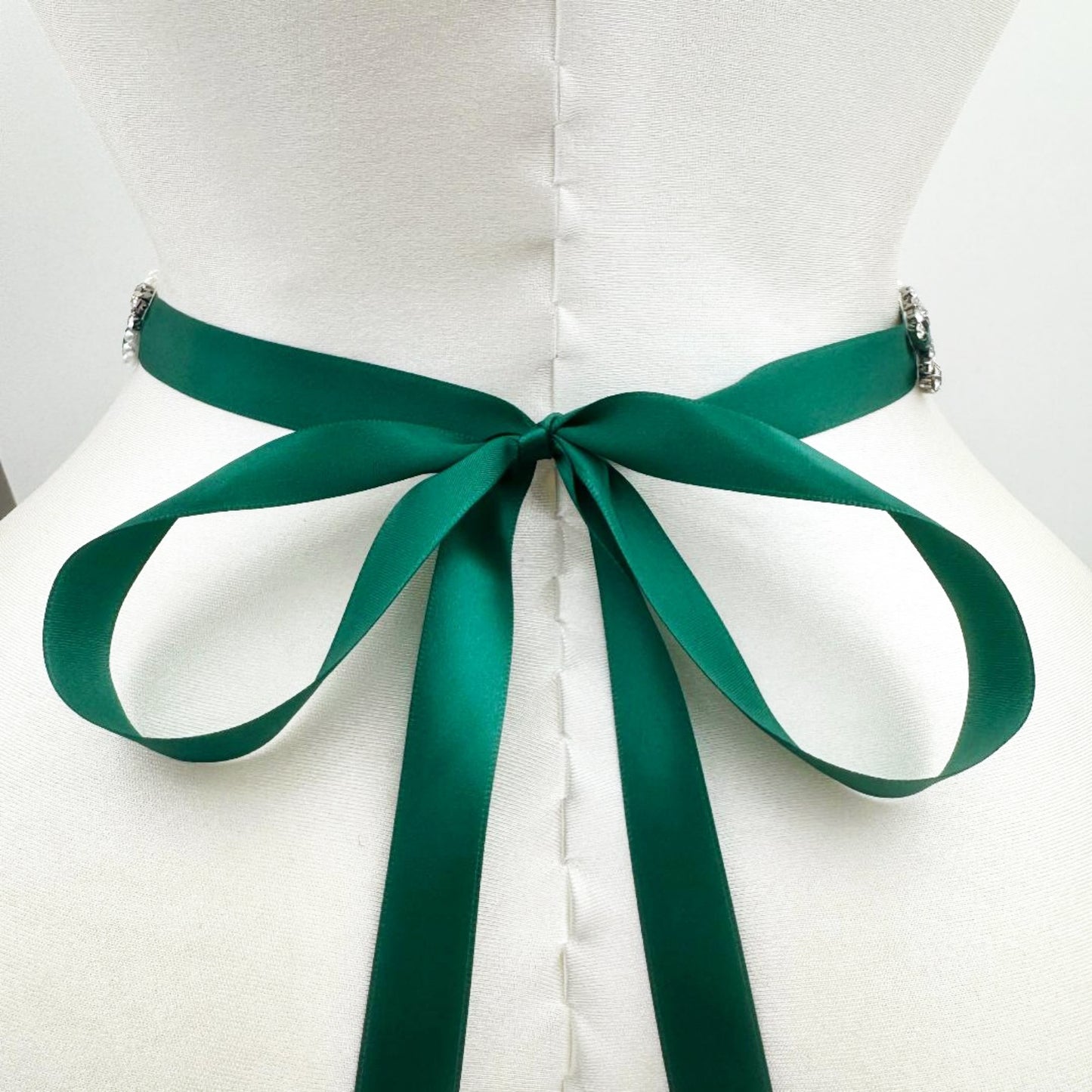Green Ribbon Emerald Rhinestone & Pearl Belt - Bridella BS100KL
