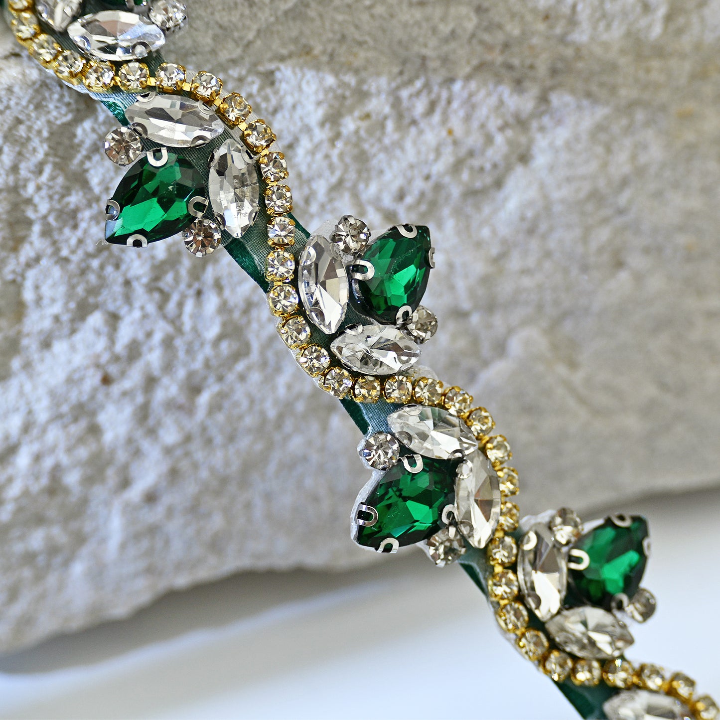 Emerald Green Rhinestone Bridal Belt with Ribbon Waist Sash Bridella BS211KL