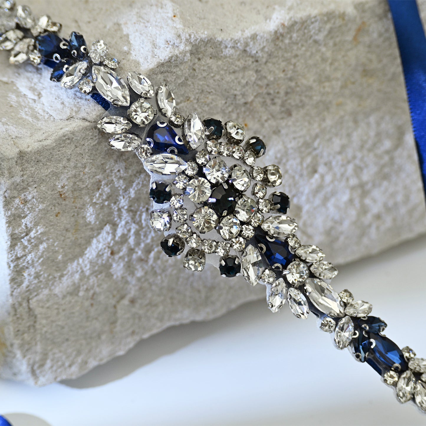 Blue Rhinestone Bridal Sash Wedding Dress Belt – Bridella BS124ML